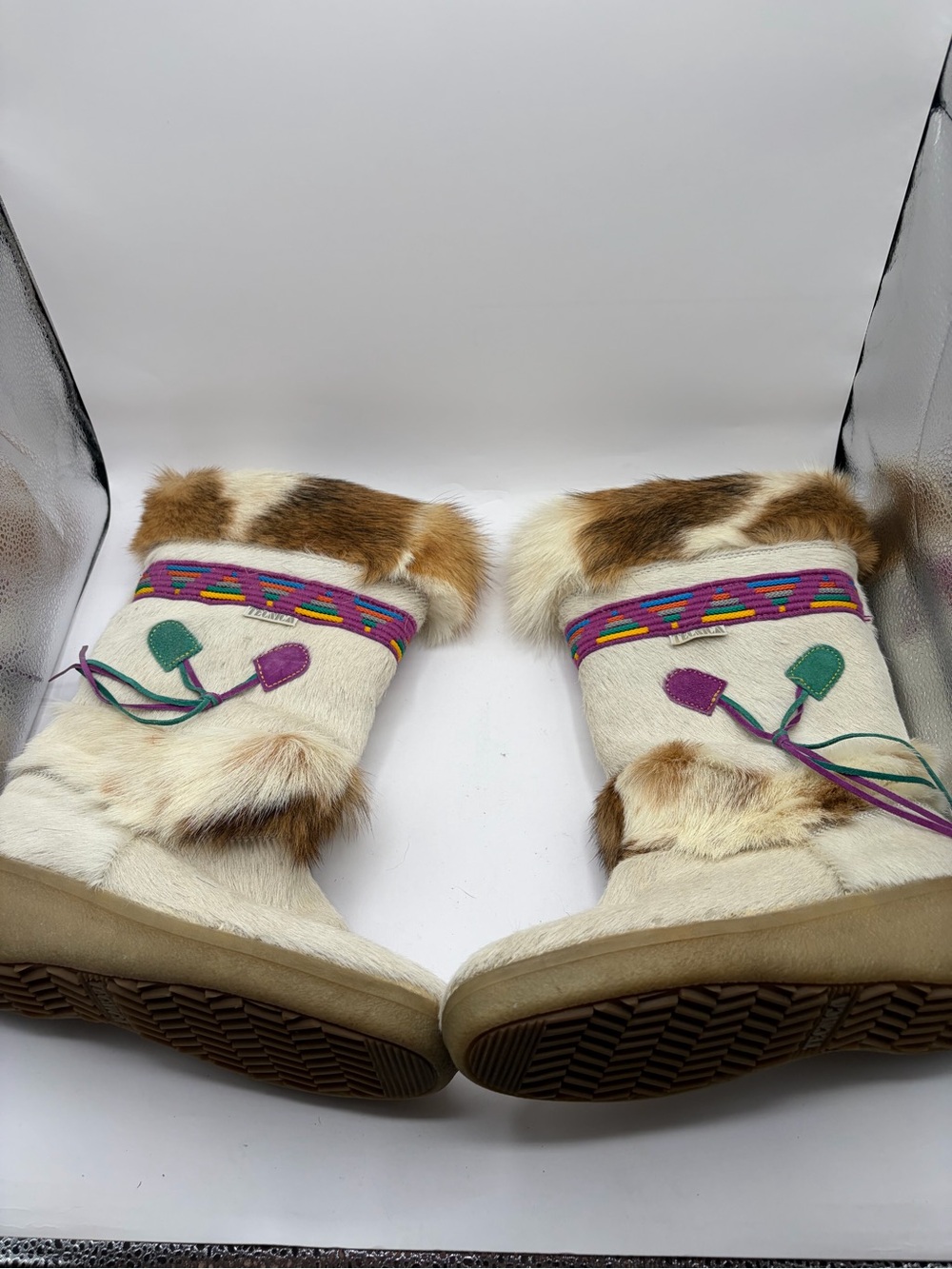 Vintage Tecnica Italy White Fur Ski Snow Boots Skandia Aztec Goat EU39 US 9 - Picture 8 of 11